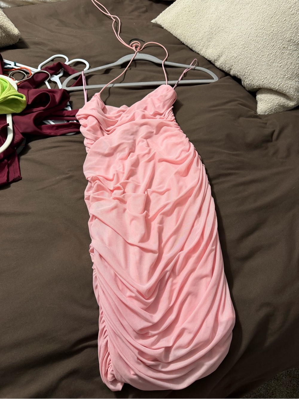 Women's Pink Ruched Spaghetti-Strap Dress